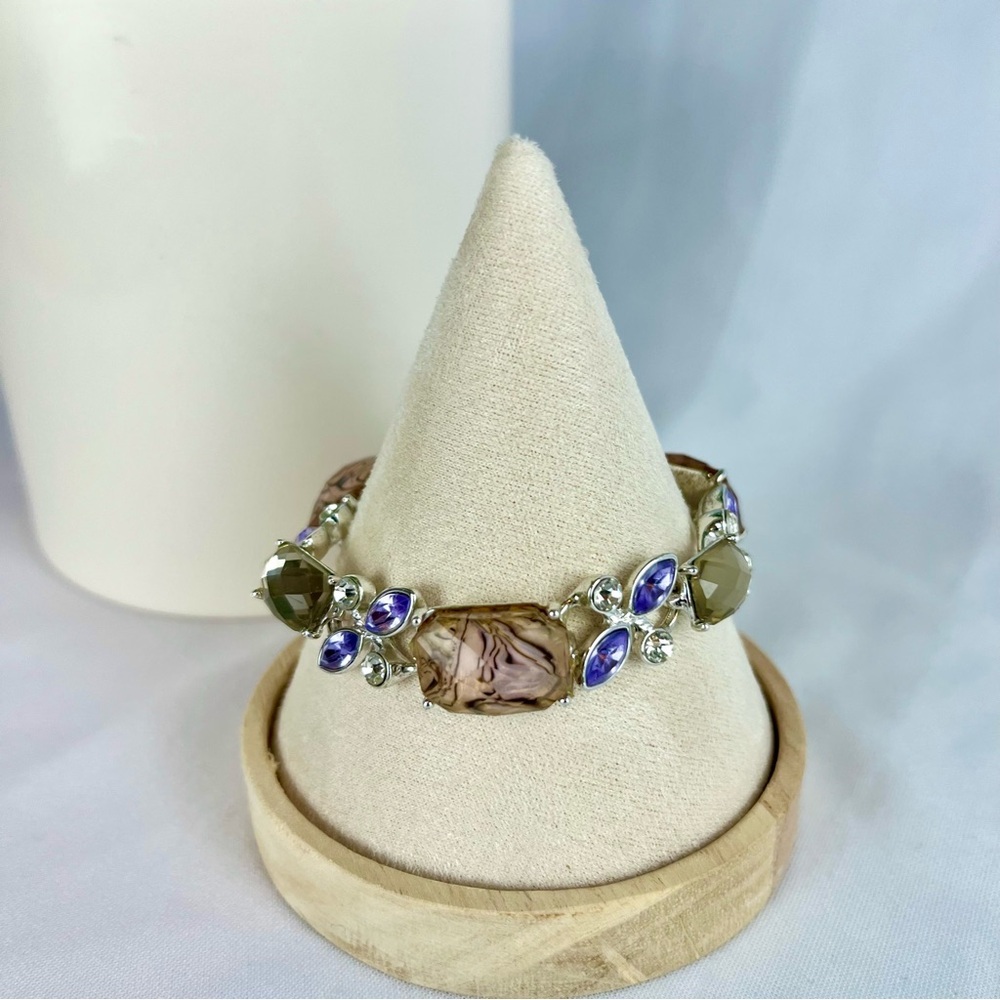NAPIER Vintage Silver tone and Purple 7.5 Inch Link Flex Line Bracelet